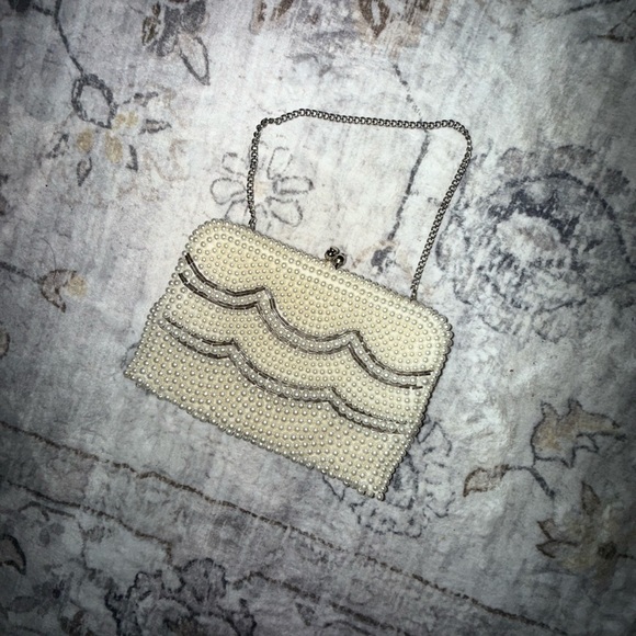 Walborg Cream Beaded Clutch Art Deco Design - Picture 4 of 4